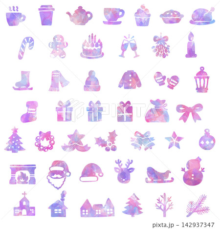 クリスマスモチーフの手描き風アイコンセット 142937347