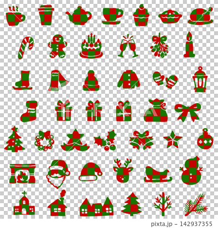 A set of hand-drawn style icons with Christmas motifs. 142937355