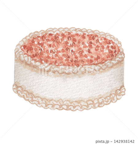 Watercolor illustration Wedding collection Vintage lace wedding cake with strawberry and delicate handmade trim PNG transparent background Hand drawing Vintage 142938142