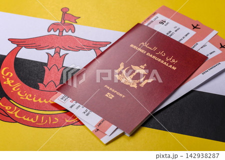 Brunei passport for travelling, flying and doing business. Brunei document, id 142938287