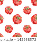 Seamless watercolor pattern featuring large, ripe tomatoes. Bright, juicy hand-drawn vegetables for textiles, packaging, and wrapping paper 142938572