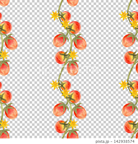 Seamless watercolor pattern with ripe cherry tomatoes and flowers. Bright, juicy hand-drawn vegetables for textiles, packaging, and wrapping paper Seamless watercolor pattern with ripe cherry tomatoes and flowers. Bright, juicy hand-drawn vegetables for textiles, packaging, and wrapping paper 142938574