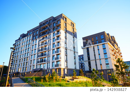 Housing development. Residential condo building. Building home, Apartment development Housing development. Residential condo building. Building home, Apartment development 142938827