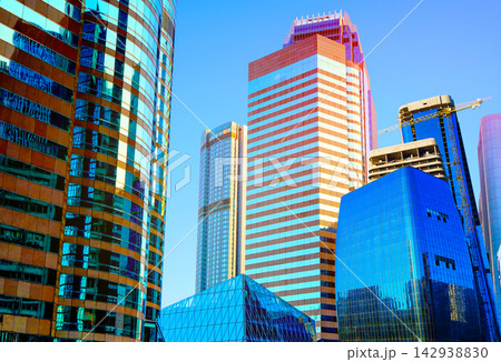 Skyscrapers futuristic landscape. Skyscrapers construction background 142938830