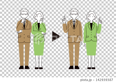 一組中老年男性和女性企業主、總裁和董事解決問題的全身向量插圖。 一組中老年男性和女性企業主、總裁和董事解決問題的全身向量插圖。 142939387