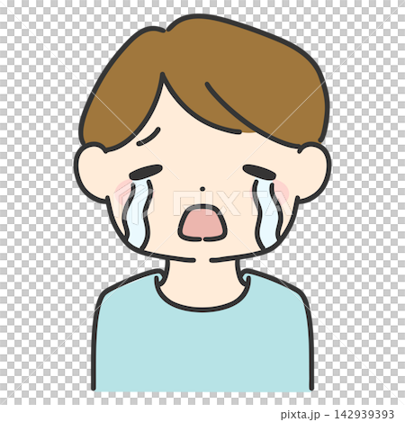 Hand-drawn vector illustration of a crying man; simple male facial expression icon. Hand-drawn vector illustration of a crying man; simple male facial expression icon. 142939393