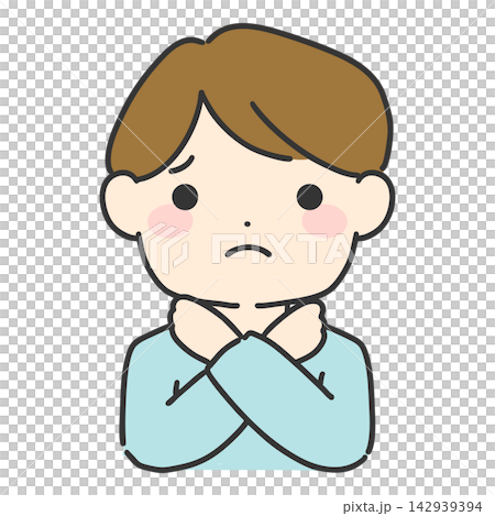 A hand-drawn vector illustration of a man making an "X" sign in front of his face; a simple male facial expression icon. A hand-drawn vector illustration of a man making an "X" sign in front of his face; a simple male facial expression icon. 142939394