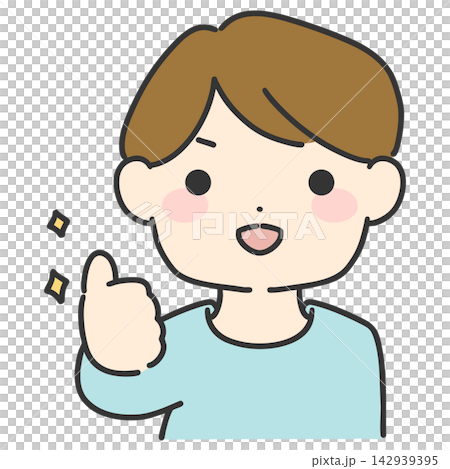 Hand-drawn vector illustration of a man making a thumbs-up sign with one hand; a simple male facial expression icon. Hand-drawn vector illustration of a man making a thumbs-up sign with one hand; a simple male facial expression icon. 142939395