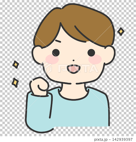 A hand-drawn vector illustration of a man making a small fist pump; a simple male facial expression icon. A hand-drawn vector illustration of a man making a small fist pump; a simple male facial expression icon. 142939397