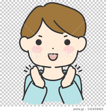 Hand-drawn vector illustration of a boy clapping with both hands Hand-drawn vector illustration of a boy clapping with both hands 142939403