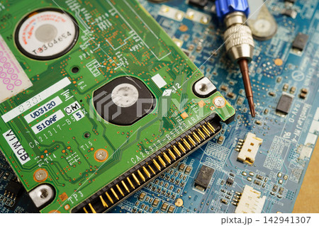 Repairing and upgrade circuit mainboard of notebook, electronic, computer hardware and technology. Repairing and upgrade circuit mainboard of notebook, electronic, computer hardware and technology. 142941307