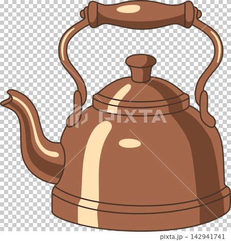Cute Vintage Copper Teapot Illustration, Kawaii Metal Tea Kettle Clipart, Cozy Kitchenware Isolated on Transparent Background for Autumn Decor, Sticker, and Craft Design 142941741