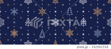 christmas seamless snowflake and fir tree background vector illustration 142942338
