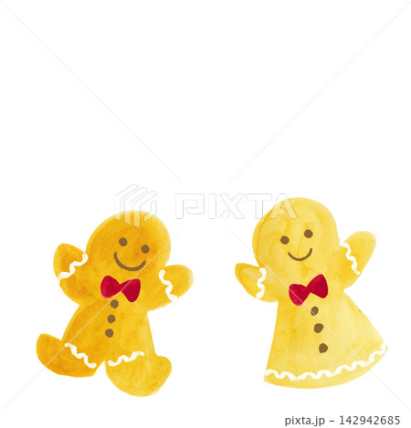 水彩のジンジャーマンクッキーの男の子と女の子 赤 水彩のジンジャーマンクッキーの男の子と女の子 赤 142942685