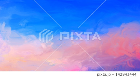 Blue Sky Painterly Cloud with Pink and Lavender Tones Blue Sky Painterly Cloud with Pink and Lavender Tones 142943444