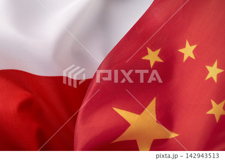 Flags of Poland and China. Concept of international relations. 142943513