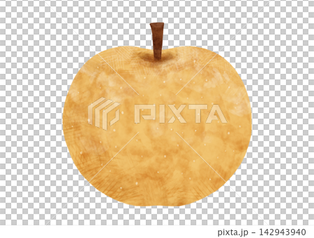 Watercolor illustration of a Japanese pear (pear, fruit) on a transparent white background. 142943940