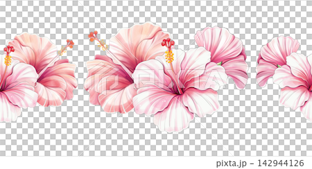 Watercolor hibiscus floral seamless pattern tropical clipart, border Watercolor hibiscus floral seamless pattern tropical clipart, border 142944126
