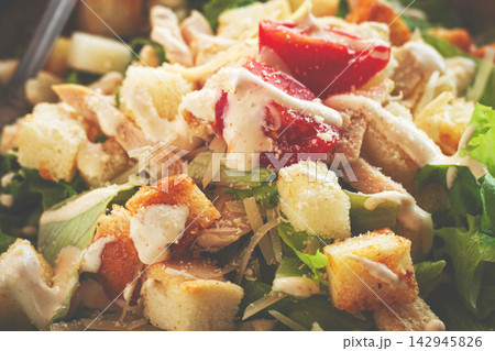classic Caesar salad, close-up, natural light, selective focus, horizontal, classic Caesar salad, close-up, natural light, selective focus, horizontal, 142945826
