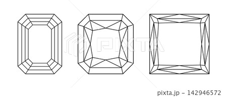 Diamond Princess, Original Radiant, Emerald cut shapes. Gemstone outline icons for jewellery design, branding, simple logo. Original Radiant, Princess, Emerald brilliant cut patterns. Diamond Princess, Original Radiant, Emerald cut shapes. Gemstone outline icons for jewellery design, branding, simple logo. Original Radiant, Princess, Emerald brilliant cut patterns. 142946572