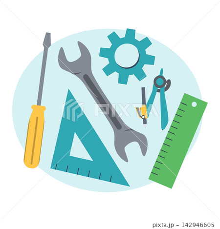 Engineering Education Illustration with Tools, Gears and Technical Symbols Engineering Education Illustration with Tools, Gears and Technical Symbols 142946605