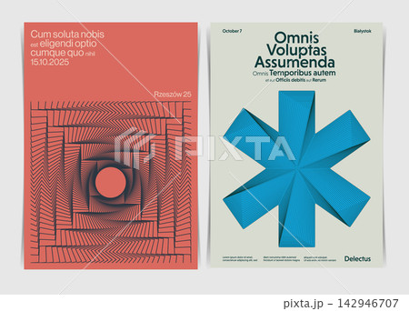 Warped Geometric Poster Layout Set. Vector Illustration. Warped Geometric Poster Layout Set. Vector Illustration. 142946707