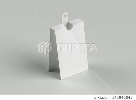 Folded Tent Tag With Hanging Tab Mockup. High Resolution 3D Render. 142946845