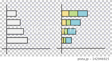 A set of horizontal and stacked bar charts. A set of horizontal and stacked bar charts. 142946925