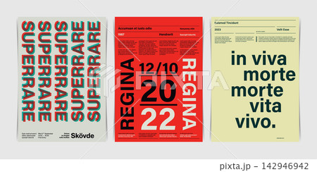 Typographic Swiss Poster Trio. Vector Illustration Typographic Swiss Poster Trio. Vector Illustration 142946942