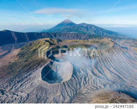 Aerial View of Mount Bromo Caldera and Semeru Volcano Indonesia 142947188
