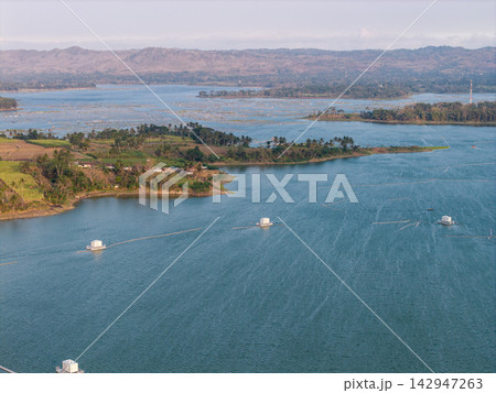 Aerial View of Karangkates Reservoir and Tropical Aquaculture Farmland Aerial View of Karangkates Reservoir and Tropical Aquaculture Farmland 142947263