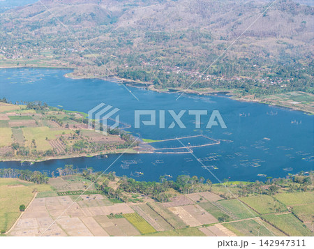 Aerial View of Waduk Karangkates Reservoir, Villages and Agricultural Fields Aerial View of Waduk Karangkates Reservoir, Villages and Agricultural Fields 142947311
