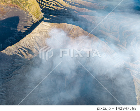 Aerial Mount Bromo Crater and Volcanic Caldera Landscape 142947368
