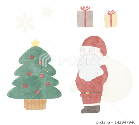 かわいいクリスマスのイラスト素材 　水彩風 142947946