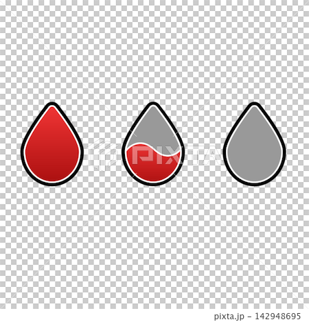A drop icon illustration representing changes in blood volume in three stages. A drop icon illustration representing changes in blood volume in three stages. 142948695