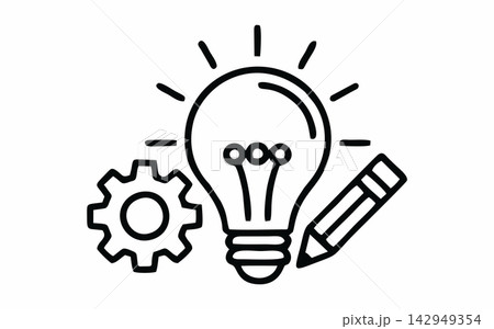 Hand-Drawn Creativity and Innovation Icon with Lightbulb, Gear, and Pencil Hand-Drawn Creativity and Innovation Icon with Lightbulb, Gear, and Pencil 142949354