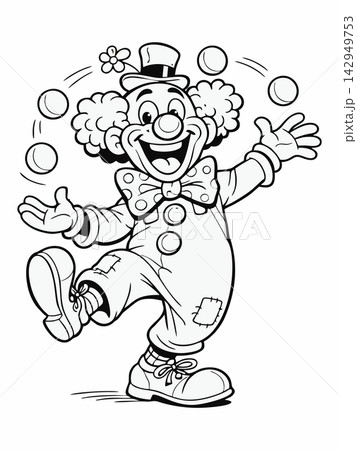 Hand-Drawn Juggling Circus Clown Coloring Page Illustration Hand-Drawn Juggling Circus Clown Coloring Page Illustration 142949753