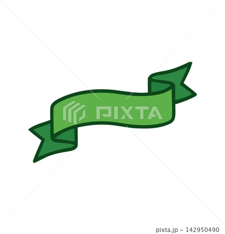 Stylish and simple green ribbon banner template for invitations, sale tags, or decorative labels. 142950490