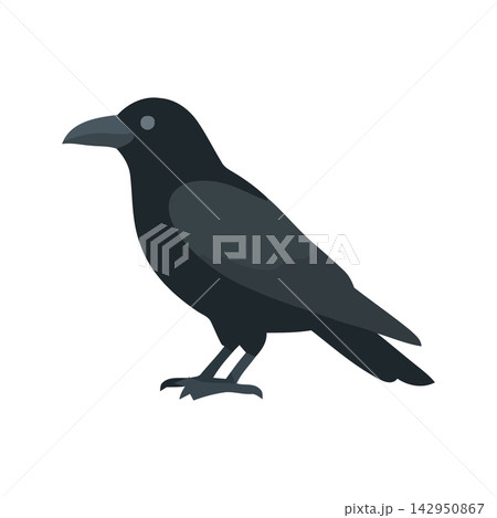 Minimalist black raven silhouette design, perfect for logos or decorative animal illustration. Minimalist black raven silhouette design, perfect for logos or decorative animal illustration. 142950867