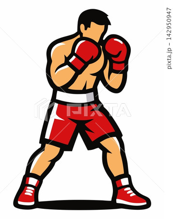 Boxer Fighter in Red Gear Stance Illustration 142950947