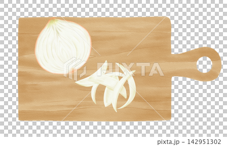 手描きのカット玉ねぎとまな板 手描きのカット玉ねぎとまな板 142951302
