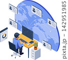 Isometric Solo Entrepreneur Communicating with Clients Worldwide 142951985