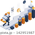 Isometric Solo Entrepreneur Carrying Business Rocket Toward Success 142951987