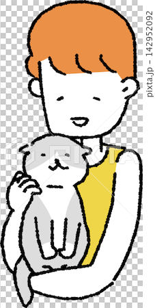 垂れ耳の猫を優しく抱っこする女性のイラスト 垂れ耳の猫を優しく抱っこする女性のイラスト 142952092