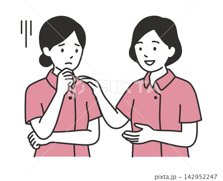 悩む後輩看護師の相談に乗り優しく励ます先輩看護師イラスト プリセプター・研修・求人 悩む後輩看護師の相談に乗り優しく励ます先輩看護師イラスト プリセプター・研修・求人 142952247
