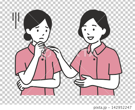 悩む後輩看護師の相談に乗り優しく励ます先輩看護師イラスト プリセプター・研修・求人 悩む後輩看護師の相談に乗り優しく励ます先輩看護師イラスト プリセプター・研修・求人 142952247