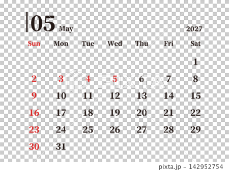 Simple Calendar, May 2027, Sunday Start, Landscape, A4 Size 142952754