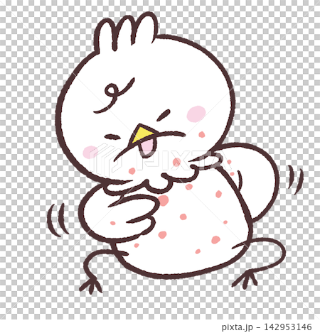 An illustration of a white bird with itchy hives. 142953146