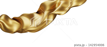 Luxury gold fabric flowing isolated on white background with copy space 3D render 142954006