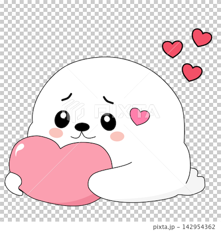 Cute white baby seal character holding pink heart love romantic sweet affection mascot sticker print visual graphic clipart artwork design icon element illustration Cute white baby seal character holding pink heart love romantic sweet affection mascot sticker print visual graphic clipart artwork design icon element illustration 142954362